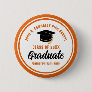 Personalized Orange Graduate 2025 Graduation Party Button