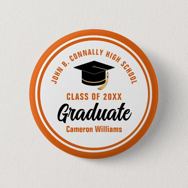 Personalized Orange Graduate 2025 Graduation Party Button (Front)