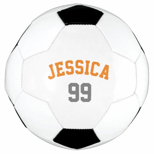 Personalized Orange Gray Name Number Minimalist Soccer Ball