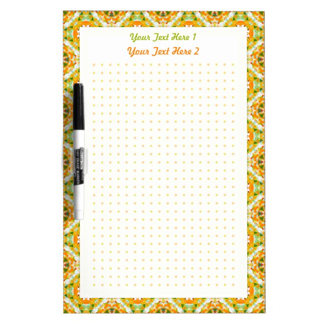 Personalized Orange Green Dot Grid School Planner Dry Erase Board (Front)