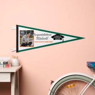Personalized Orange Green White Black Graduation Pennant Flag