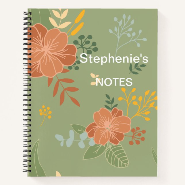 Personalized Orange Green Yellow Florals Notebook (Front)