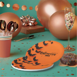 PERSONALIZED ORANGE HALLOWEEN PAPER PLATES