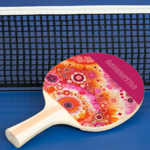 Personalized Orange Hot Pink Tiedye Art Pattern Ping Pong Paddle