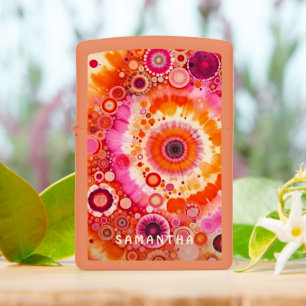 Personalized Orange Hot Pink Tiedye Zippo Lighter