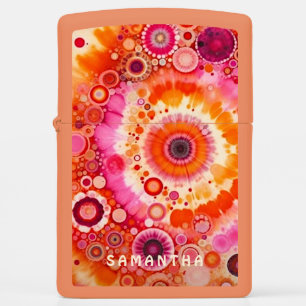 Personalized Orange Hot Pink Tiedye Zippo Lighter