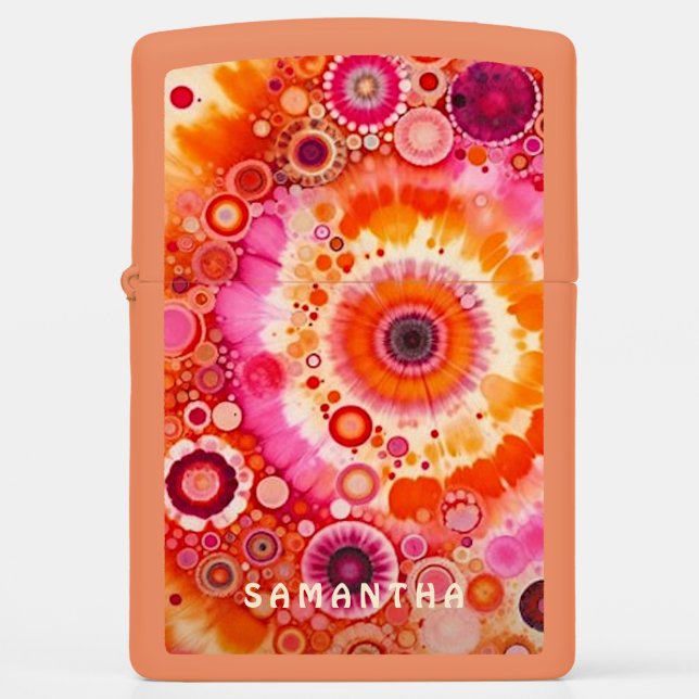 Personalized Orange Hot Pink Tiedye Zippo Lighter (Front)