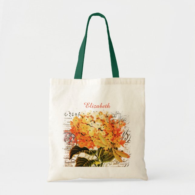 Personalized Orange hydrangea and dragonfly Tote B Bag (Front)