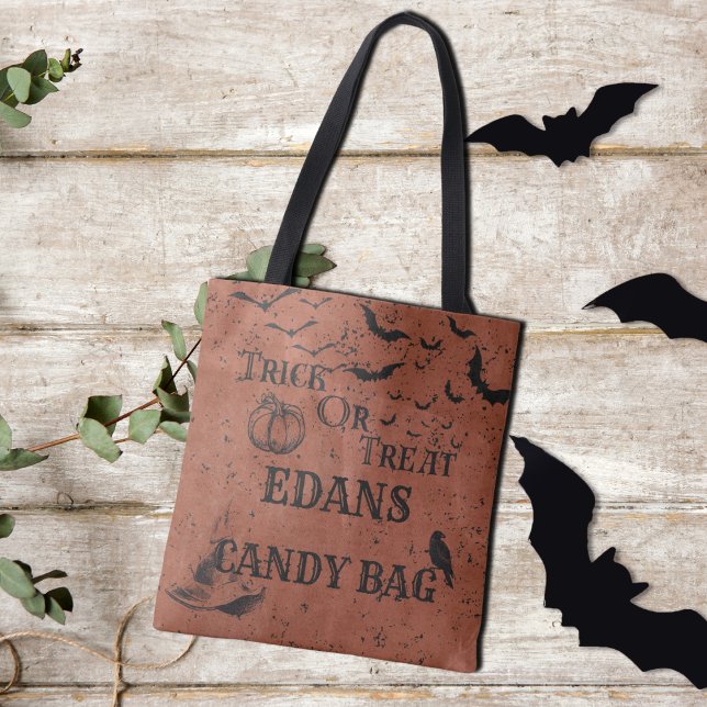 Personalized Orange Kids Trick Or Treat Candy Tote Bag (Creator Uploaded)
