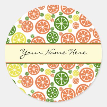 Personalized Orange Lemon And Lime Slices Classic Round Sticker by suchicandi at Zazzle