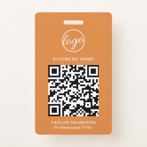 Personalized Orange Logo QR Code Employee ID Badge