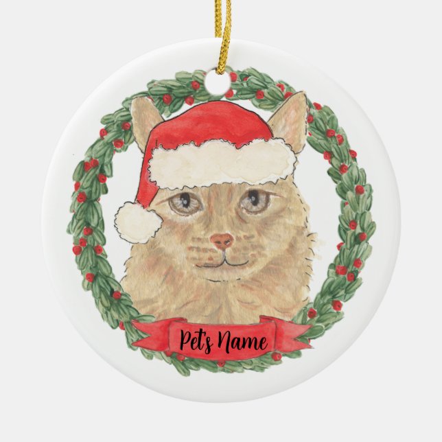 Personalized Orange Maine Coon Cat Christmas Ceramic Ornament (Front)