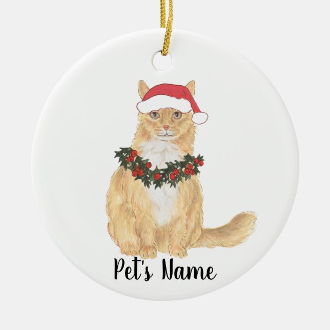 Personalized Orange Maine Coon Christmas Ceramic Ornament (Front)