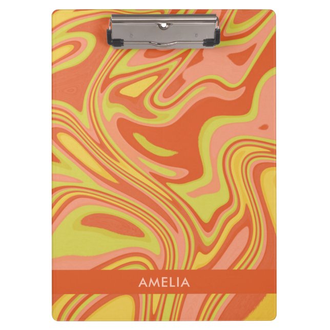 Personalized Orange Marble Watercolor Clipboard (Front)