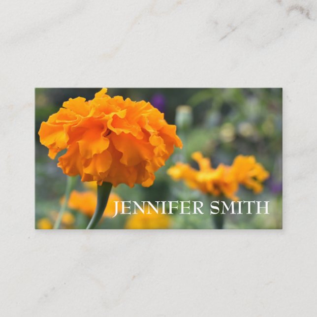 Personalized Orange Marigold Nature Floral Flower Business Card (Front)