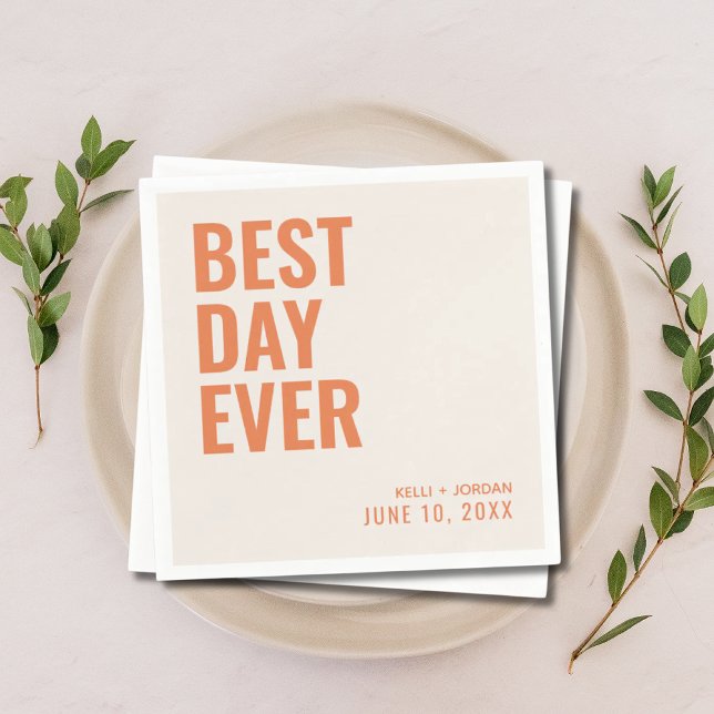 Personalized Orange Modern Best Day Ever Wedding Napkins (Personalized Orange Best Day Ever Wedding Napkins
)