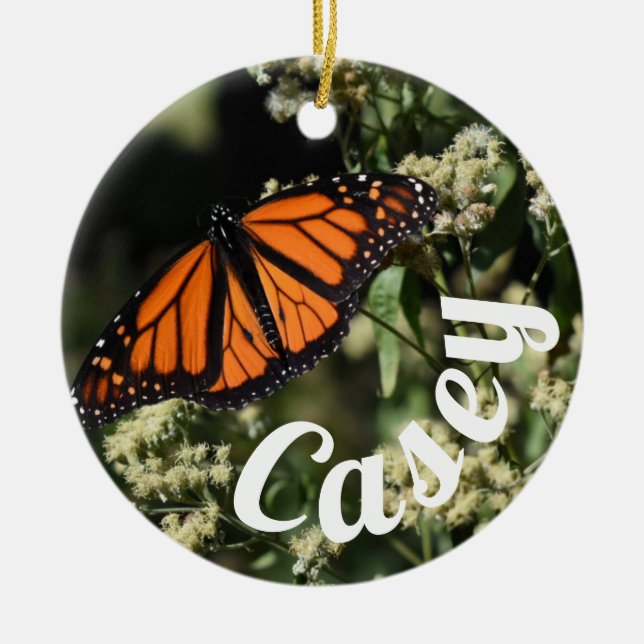 Personalized Orange Monarch Butterfly Nature Photo Ceramic Ornament (Front)
