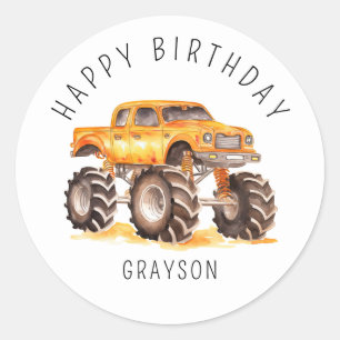 Personalized Orange Monster Truck Birthday Gift Classic Round Sticker