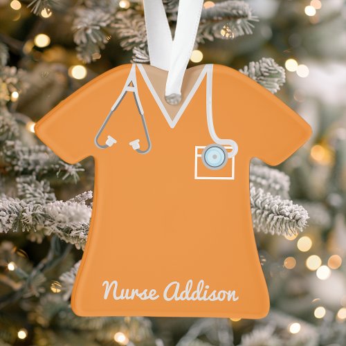 Personalized Orange Nurse Scrubs Nursing Gift Ornament