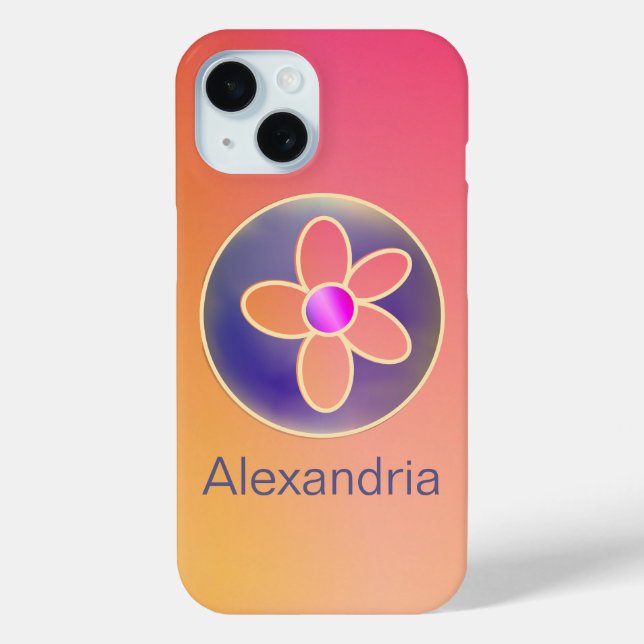 Personalized Orange Ombre Retro Floral Case-Mate iPhone Case (Back)