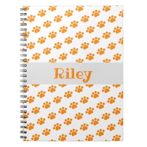 Personalized Orange Paw Print Pattern Notebook