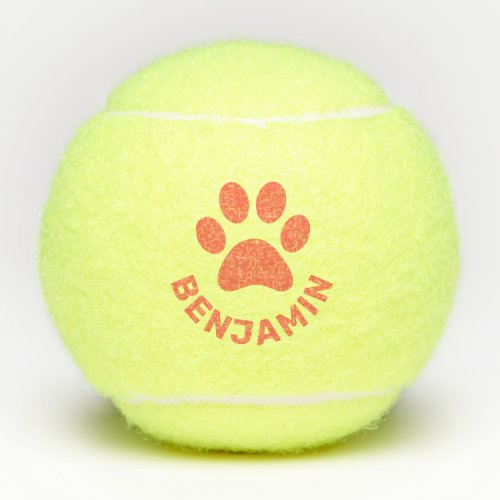 Personalized Orange Paw Print Pet Name Dog  Tennis Balls