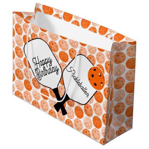 Personalized Orange Pickleballs and Paddles Party Large Gift Bag