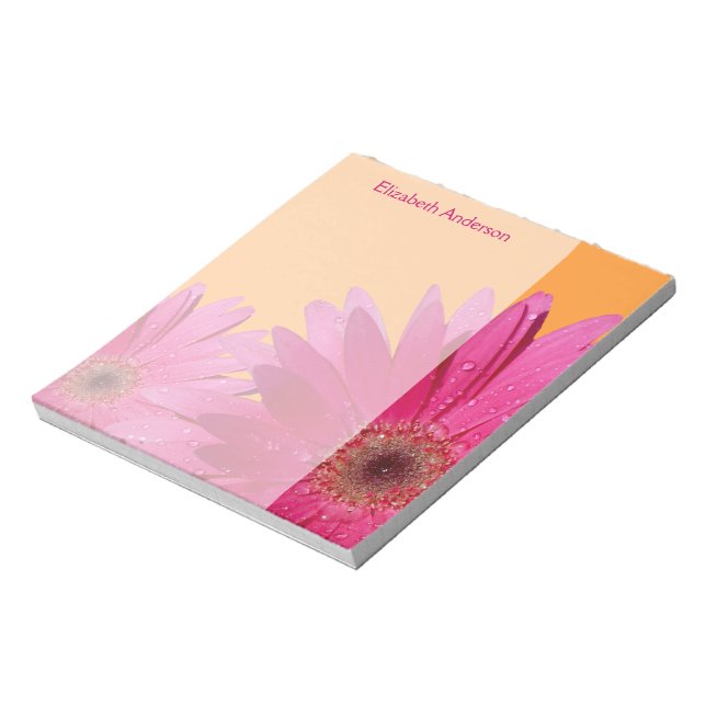 Personalized Orange Pink Gerbera Daisy Notepad (Rotated)