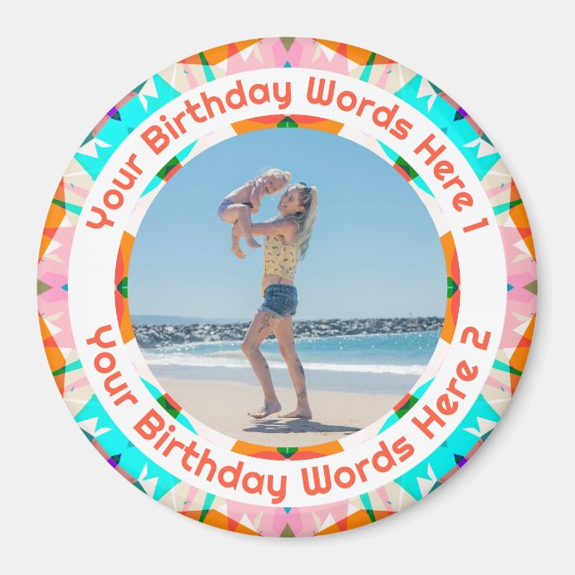 Personalized Orange Pink Happy Birthday Photo  Magnet (Front)