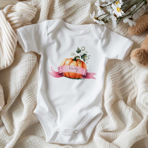 Personalized Orange  Pink Pumpkin  Baby Bodysuit