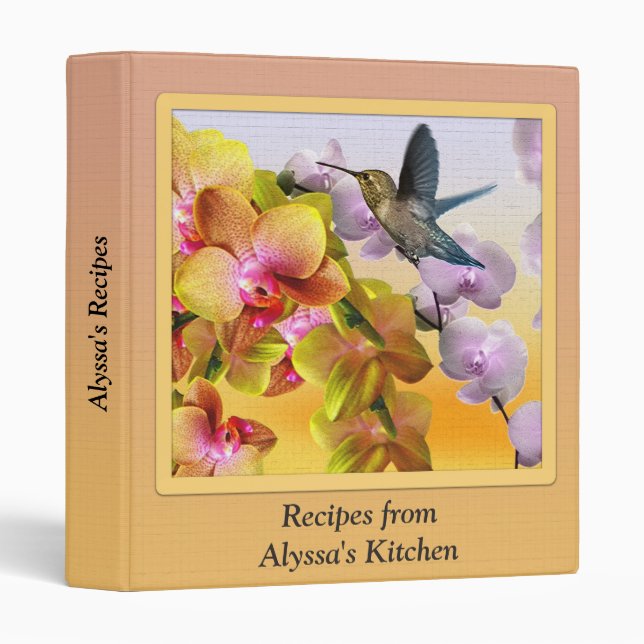 Personalized Orange Pink Purple Hummingbird Binder (Front/Spine)