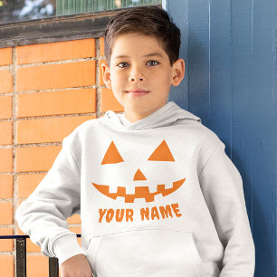 Personalized Orange Pumpkin Halloween Kid's Name Hoodie