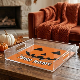 Personalized Orange Pumpkin Halloween Your Name Acrylic Tray