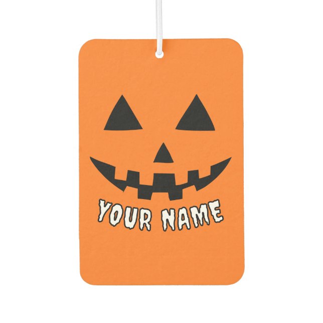 Personalized Orange Pumpkin Halloween Your Name Air Freshener (Front)
