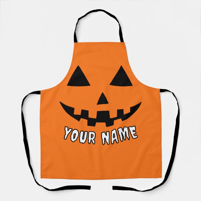Personalized Orange Pumpkin Halloween Your Name Apron (Front)