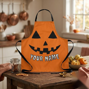 Personalized Orange Pumpkin Halloween Your Name Apron