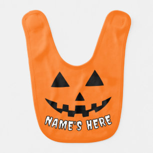 Personalized Orange Pumpkin Halloween Your Name Baby Bib