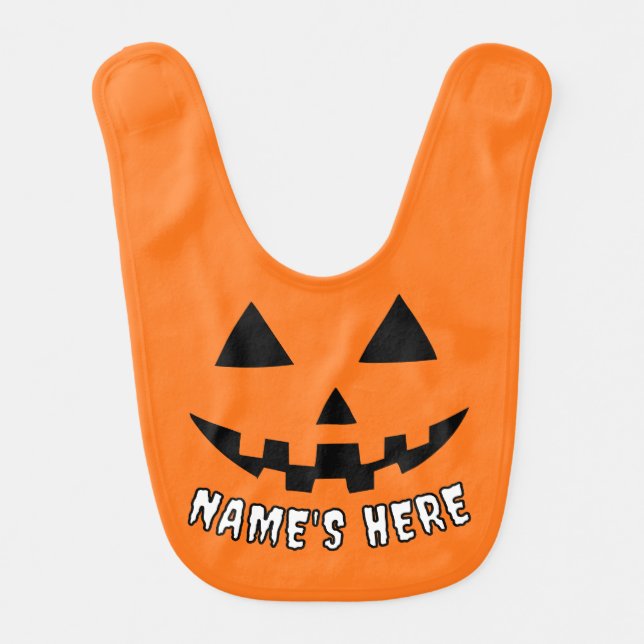 Personalized Orange Pumpkin Halloween Your Name Baby Bib (Front)