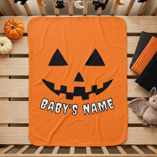 Personalized Orange Pumpkin Halloween Your Name Baby Blanket