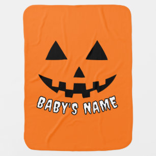 Personalized Orange Pumpkin Halloween Your Name Baby Blanket