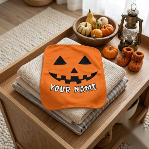 Personalized Orange Pumpkin Halloween Your Name Baby Burp Cloth