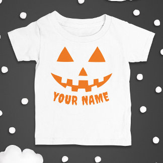 Personalized Orange Pumpkin Halloween Your Name Baby T-Shirt