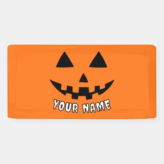 Personalized Orange Pumpkin Halloween Your Name Banner (Horizontal)