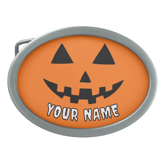 Personalized Orange Pumpkin Halloween Your Name Belt Buckle (Front)