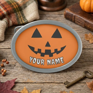 Personalized Orange Pumpkin Halloween Your Name Belt Buckle