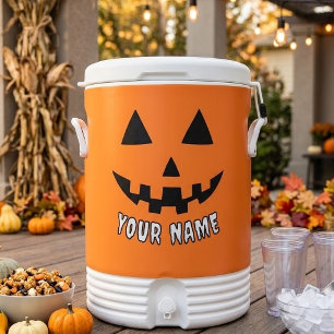 Personalized Orange Pumpkin Halloween Your Name Beverage Cooler