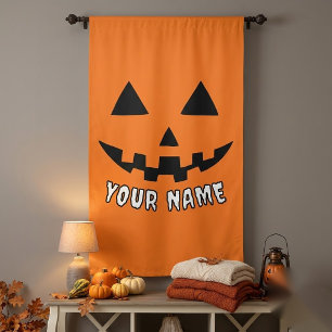 Personalized Orange Pumpkin Halloween Your Name Blackout Curtains