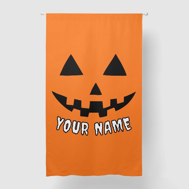 Personalized Orange Pumpkin Halloween Your Name Blackout Curtains (Front)