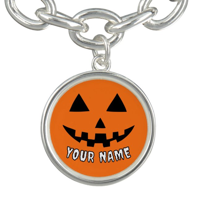 Personalized Orange Pumpkin Halloween Your Name Bracelet (Design)
