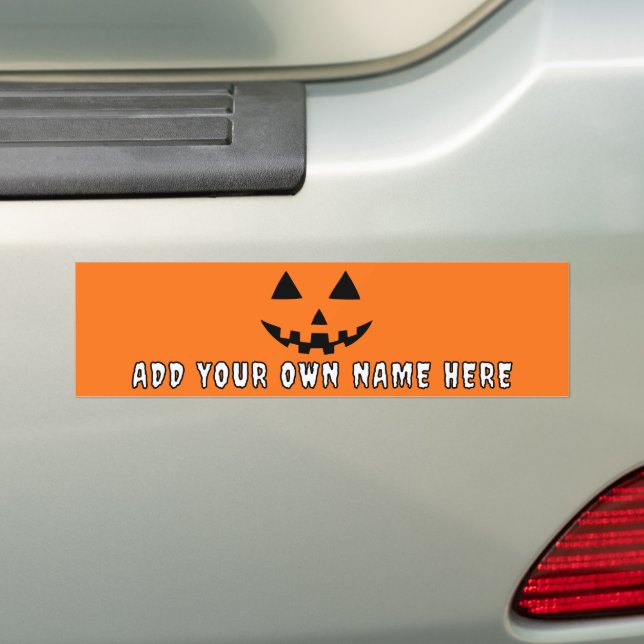 Personalized Orange Pumpkin Halloween Your Name Bumper Sticker (On Car)